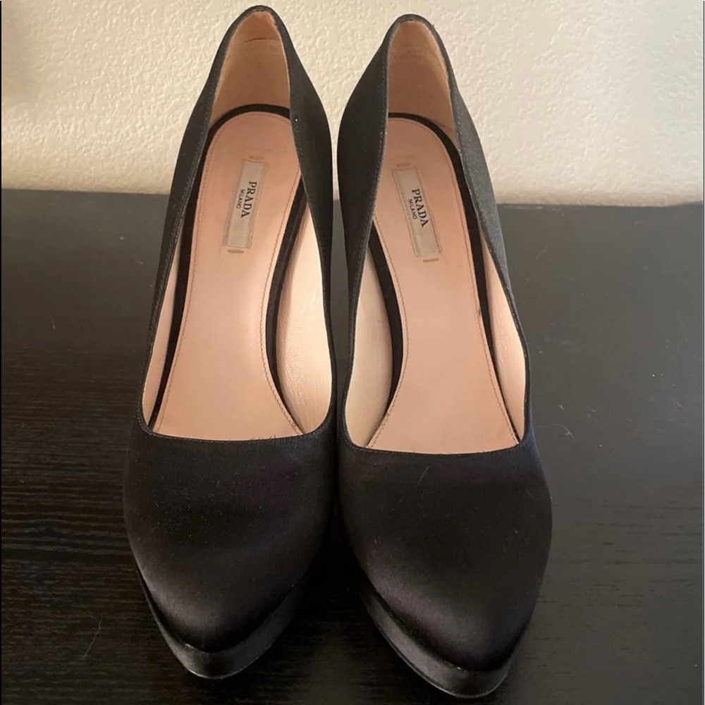 PRADA black satin pumps
